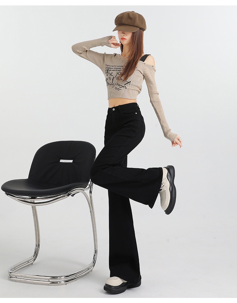 ChicShe 2024 Herfst Winter Nieuwe Losse Fit Hoge Taille Afslankende Uitlopende Zwarte Jeans Voor Vrouwen Beenverlenging_voghion.com