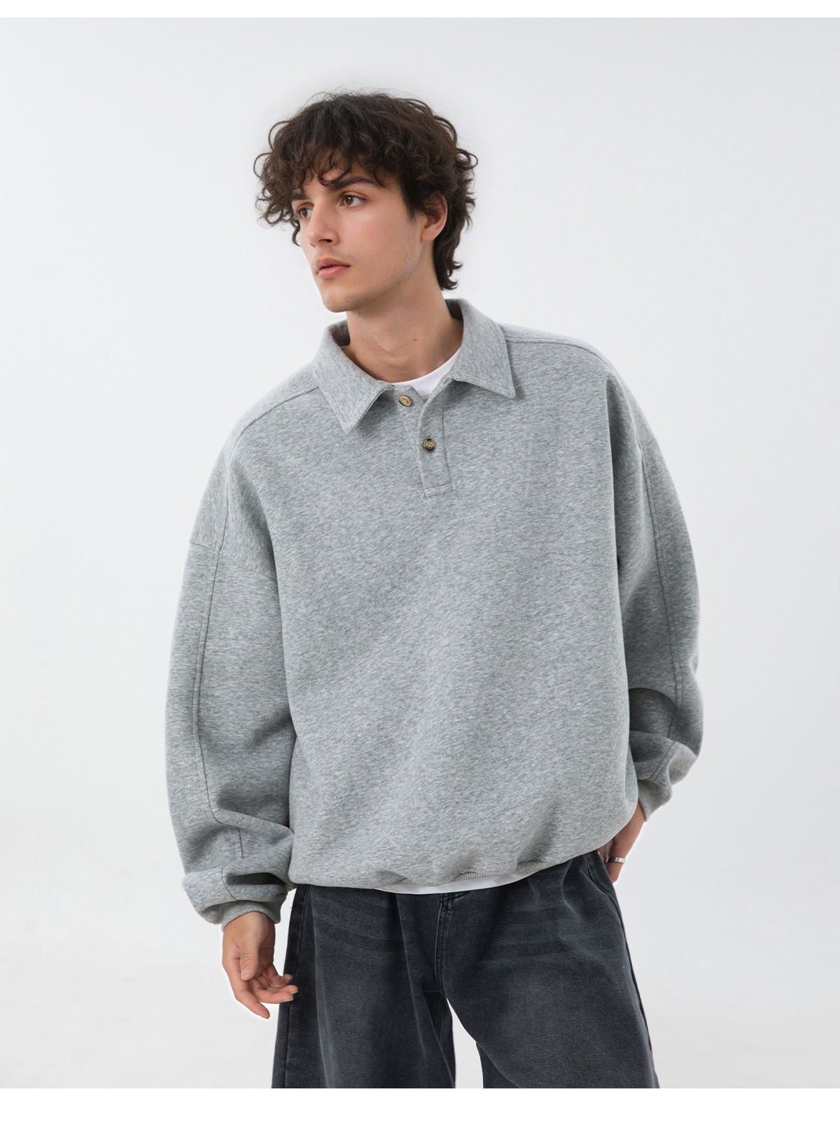 Sweat-shirt Boy Boy 380g épais à col rabattu pour homme, style automne, coupe ample, léger, style vintage Old Money_voghion.com