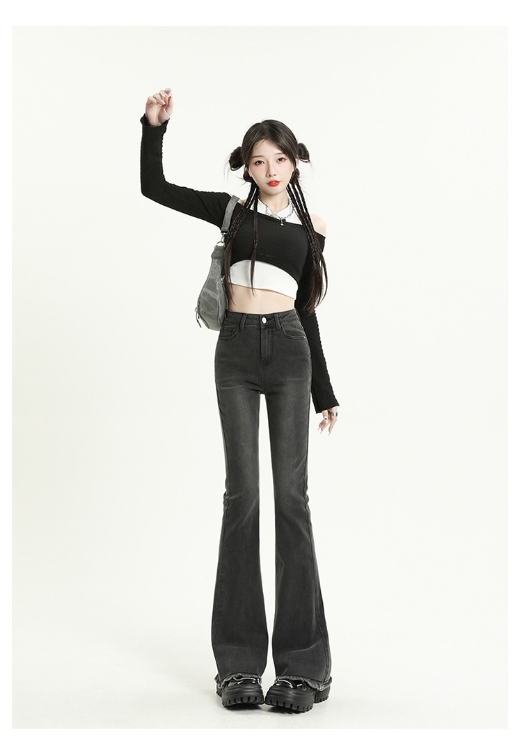 ChicShe Vintage High-Waisted Jeans voor dames 2025 Herfst Nieuwe Small Slim Fit Gerafelde Uitlopende Broek_voghion.com