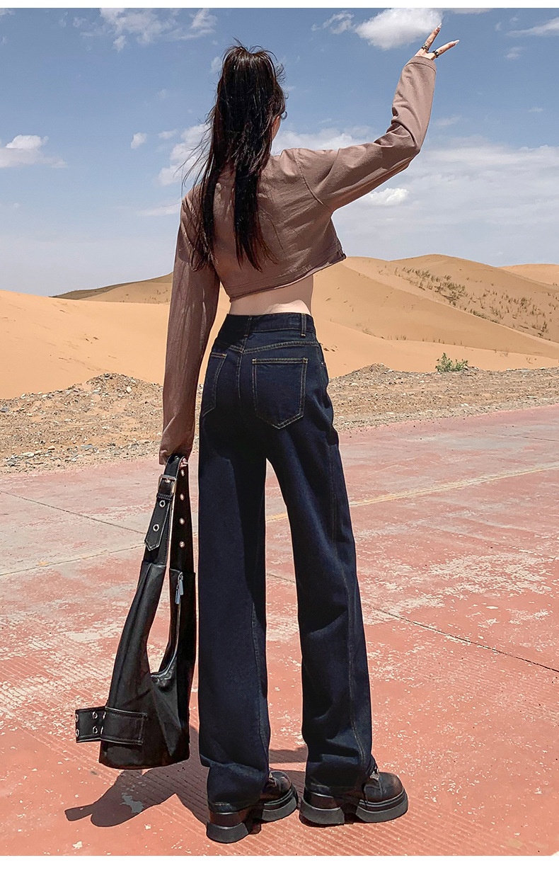 ChicShe American Style Dark Blue Fleece-Lined Jeans Women, New Autumn And Winter Design, Slim Fit Narrow Straight Pants For_voghion.com