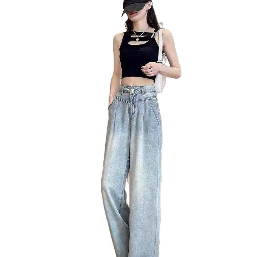 ChicShe 2025 Tencel Cool Jeans For Women, Straight Loose Pants, New High Waist Slimming Petite Wide Leg_voghion.com