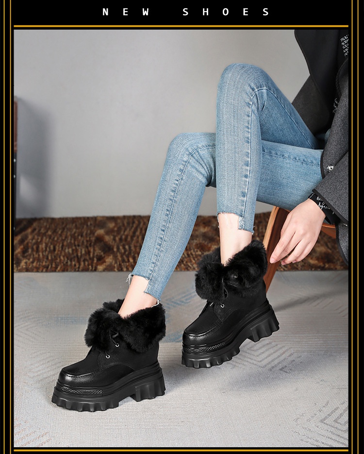 Botas de neve Zees de cano curto com cadarço, solado grosso e aumento de altura de 10 cm, para mulheres, ideais para esqui de inverno ao ar livre, em algodão quente._voghion.com