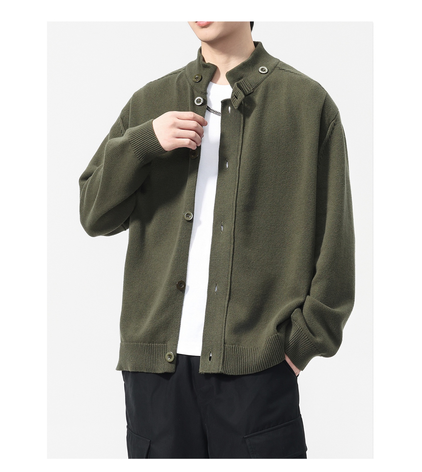 boy Boy Boy Boy 2025 Autumn Winter New Japanese Style Solid Color Stand Collar Cardigan Sweater Jacket Men Loose Casual Top_voghion.com