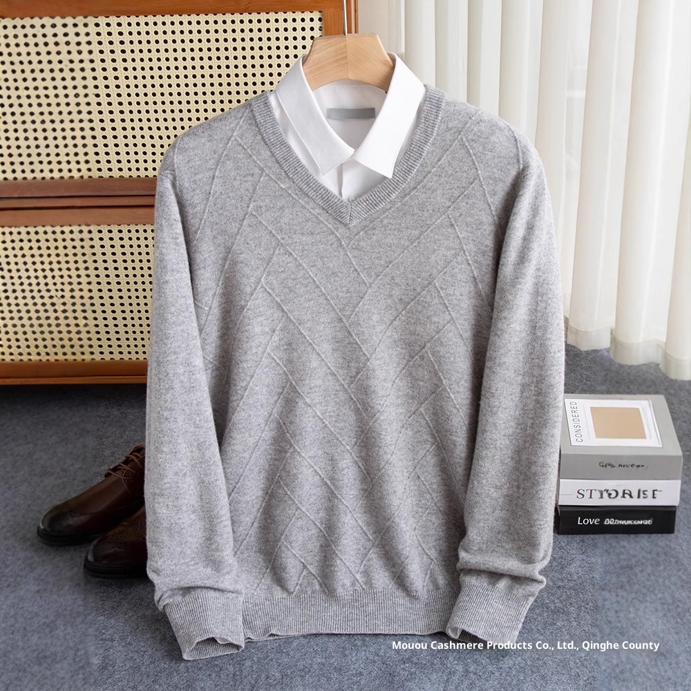 Maglione spesso da uomo in pura lana con scollo a V, autunno inverno 2024, nuovo modello casual da lavoro, con scollo a cuore_voghion.com