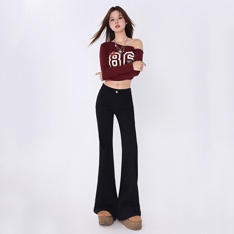 ChicShe ChicShe Spicy Girl Jean évasé pour femme, collection automne, taille S, noir, coupe slim, bottes cloche longues._voghion.com