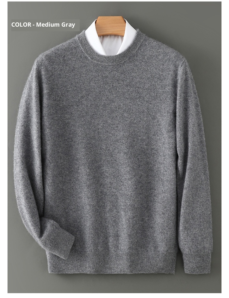 boy Boy Boy Boy Autumn Winter New Cashmere Round Neck Inner Layer Base Shirt Loose Business Casual Wool Men's Thickened Sweater_voghion.com