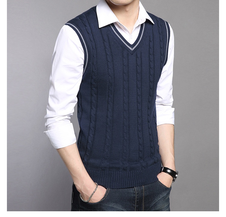 boy Boy Boy Boy Cross-Border Spring And Autumn College Style Warm Men's Slim Fit Youth Sleeveless Vest Fleece Knitted Sweater_voghion.com