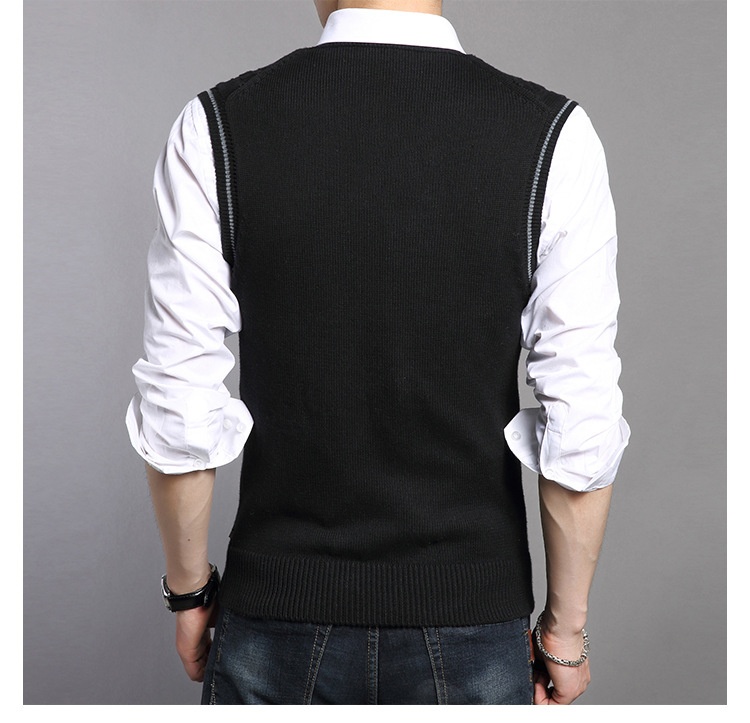 boy Boy Boy Boy Cross-Border Spring And Autumn College Style Warm Men's Slim Fit Youth Sleeveless Vest Fleece Knitted Sweater_voghion.com