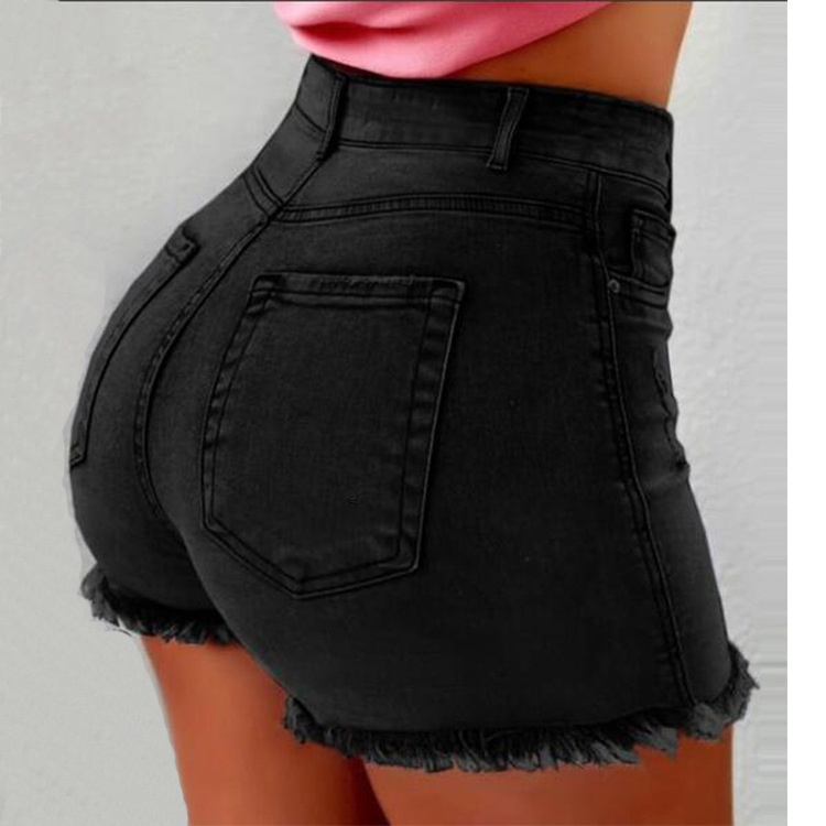 ChicShe Cross-Border Denim Shorts Stretch Tassel Ripped High Waist Hot Pants Damesjeans_voghion.com