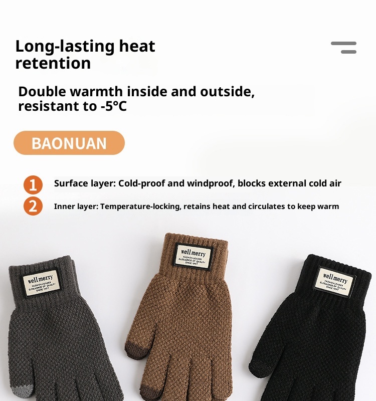 boy Boy Factory Direct Knitted Autumn Winter Large Size Men's Fleece Lined Thick Jacquard Warm Wool Touchscreen Gloves_voghion.com