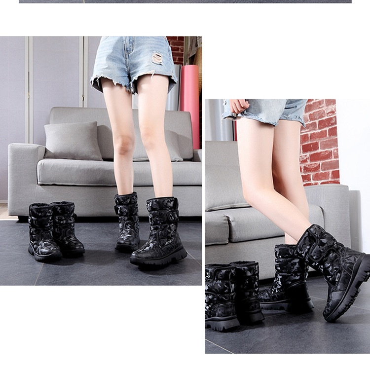 Zees Parent-Child Boys And Girls White Snow Boots Simple Camouflage Skiing Travel Thickened Waterproof Non-Slip Cross-Border_voghion.com