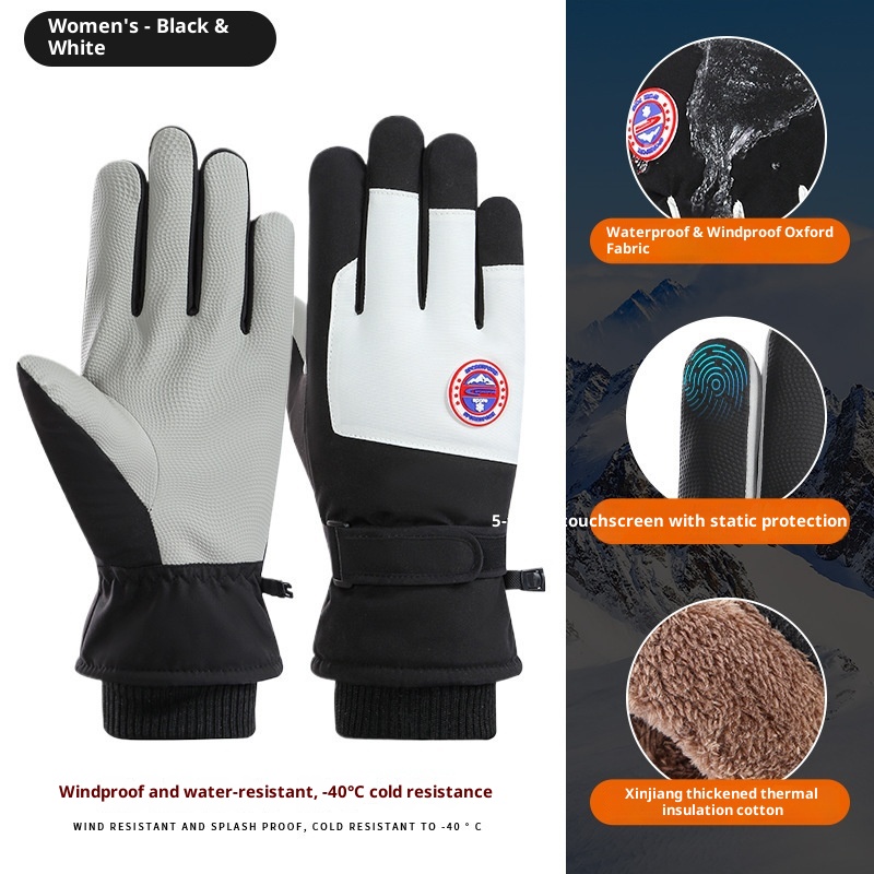 Boy Ski 2025 Winter Herren und Damen Outdoor Bergsteigen Winddicht Kältedicht Fleecegefüttert Touchscreen Verdickt Warme Handschuhe_voghion.com