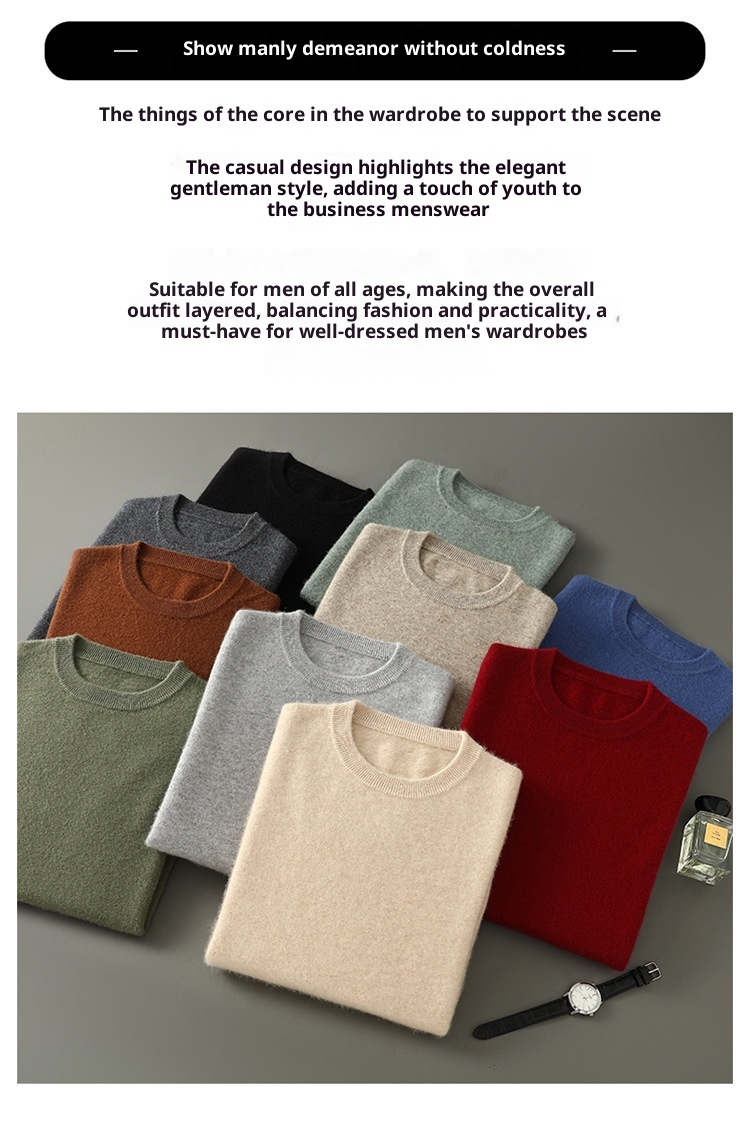 boy Boy Boy Boy Autumn Winter New Cashmere Round Neck Inner Layer Base Shirt Loose Business Casual Wool Men's Thickened Sweater_voghion.com
