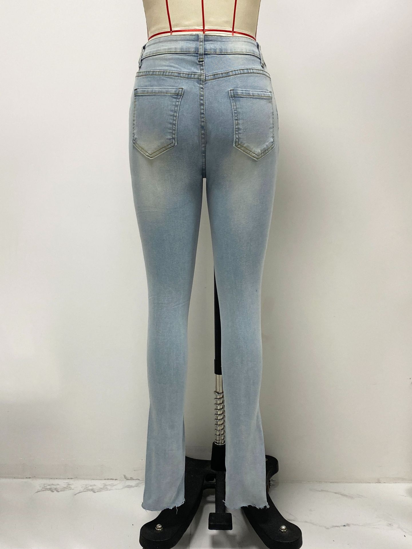 ChicShe Lichte Kleur Hoge Taille Jeans Dames Europees Amerikaans Grensoverschrijdend 2025 Nieuwe Elastische Slim Fit Gescheurde Skinny Broek_voghion.com