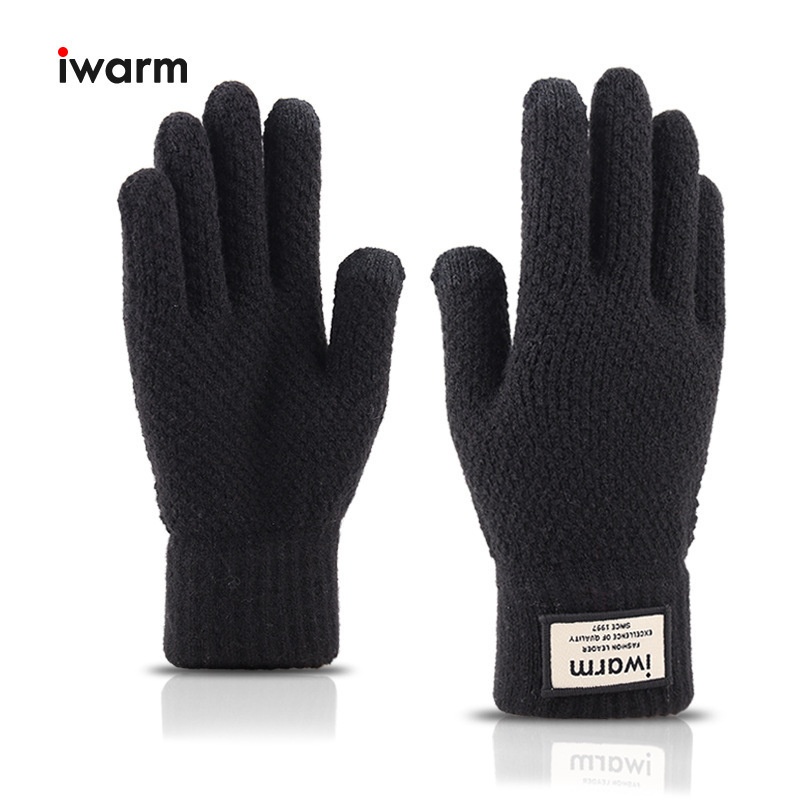 boy Boy Men's Winter Double Layer Thickened Fleece Lined Extra Long Touchscreen Versatile Knitted Wool Gloves Wholesale_voghion.com