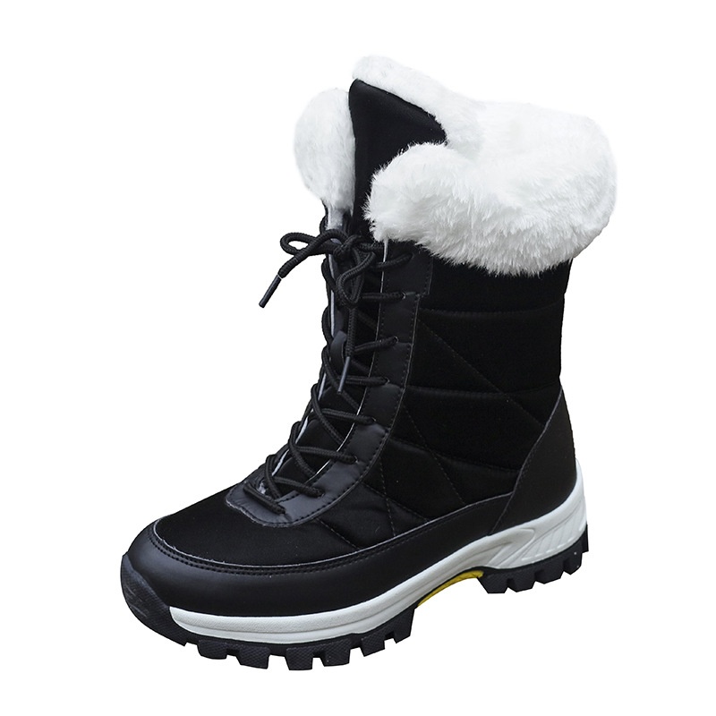 Zees 2025 Damen-Winterskischuhe, warm mit Fleece gefüttert, hohe Schnürschuhe aus Baumwolle, rutschfeste Wanderschuhe_voghion.com