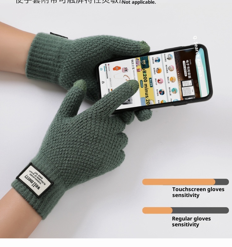 boy Boy Factory Direct Knitted Autumn Winter Large Size Men's Fleece Lined Thick Jacquard Warm Wool Touchscreen Gloves_voghion.com