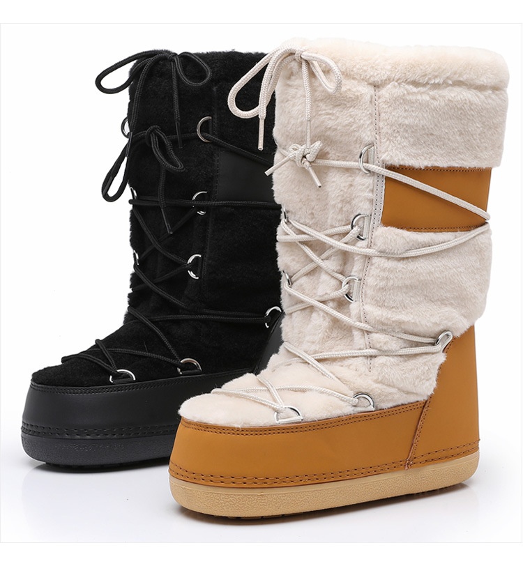 Zees 2025 New Thickened Ski Space With Lamb Wool Fur Patchwork High Tube Snow Boots For Export To Europe And America_voghion.com