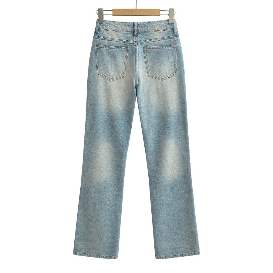 ChicShe 2025 Nieuwe INS Europese en Amerikaanse stijl gewassen witte mid-waist flared broek vloerlengte dames hoge taille afslankend_voghion.com