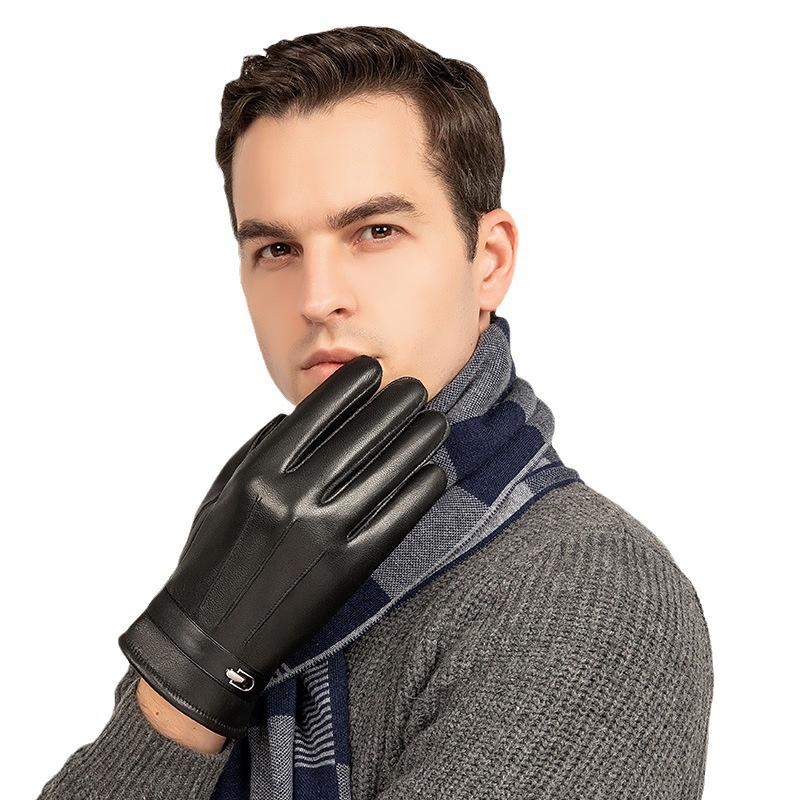 Guantes de piel auténtica Boy para hombre, ideales para invierno, cálidos, resistentes al viento, impermeables y compatibles con pantallas táctiles. Aptos para motociclismo y actividades al aire libre._voghion.com