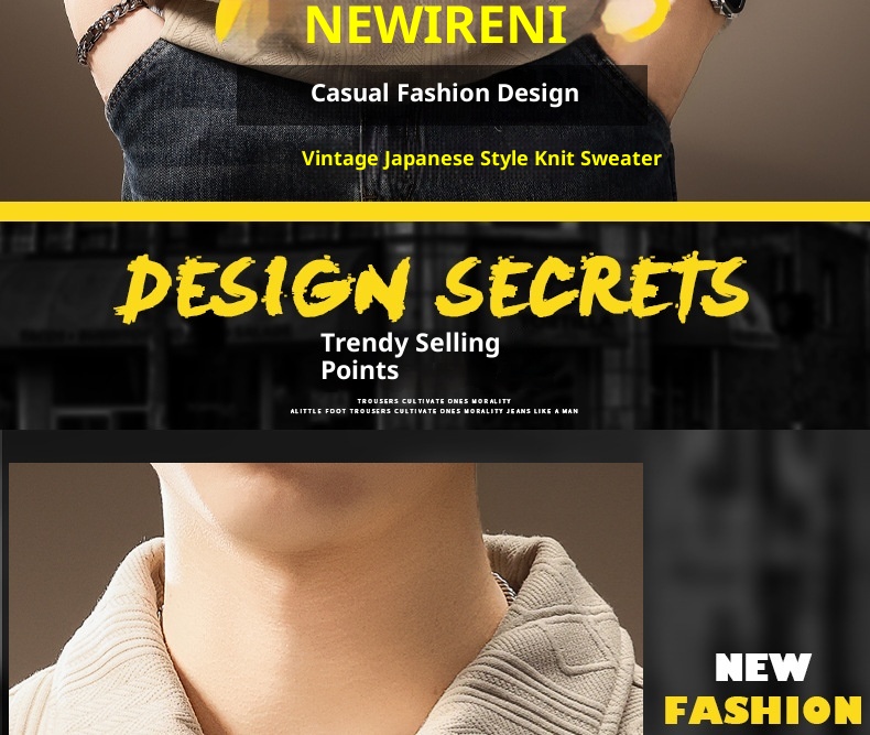 boy Boy High-Ed Frech Style Diamod Patter Jacquard Log-Sleeve Kit Sweater Me, Autum Textured Loose Fit Polo Shirt For_voghion.com