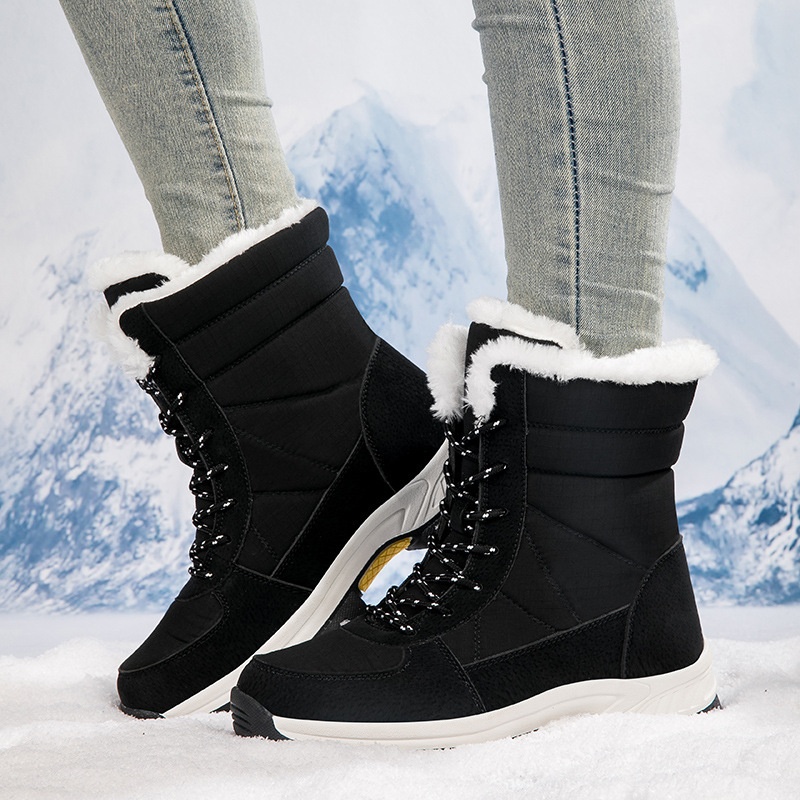 Zees Damen-Winterschuhe aus Baumwolle, gefüttert mit Fleece, wasserdicht, rutschfest, wadenhoch, ideal zum Skifahren_voghion.com