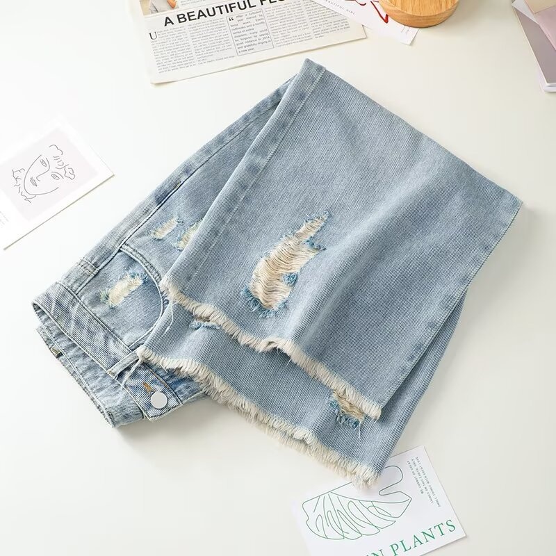 ChicShe Light Color Ripped Jeans Women 2024 New Summer Thin High Waist Loose Straight-leg Wide Leg Cropped Pants_voghion.com