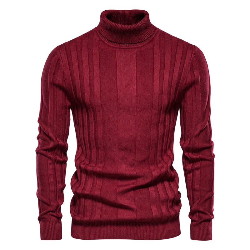 boy Boy Boy Boy Warm Base Layer Shirt For Men, New Men's Large Size Knitted Pullover Sweater, Solid Color Casual High Neck Autumn Red_voghion.com