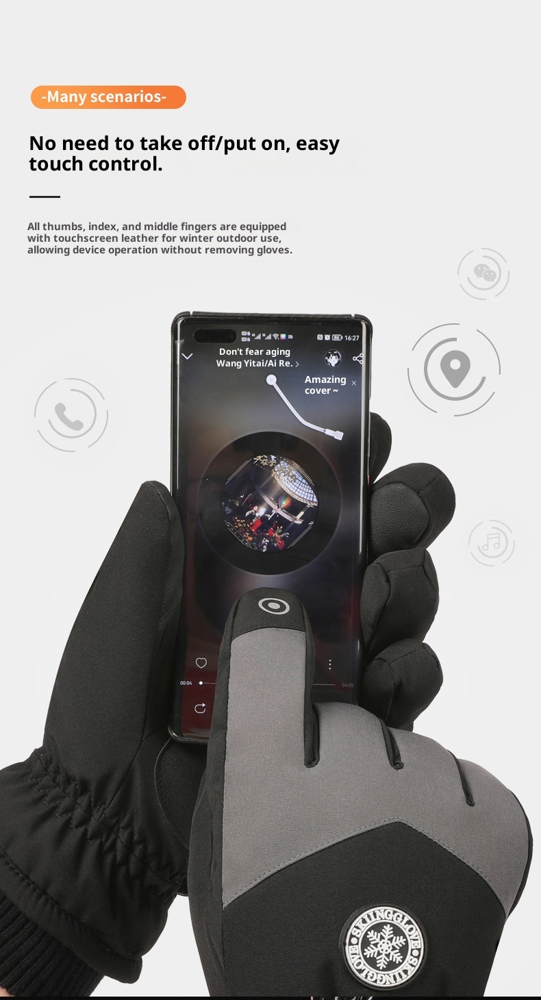 Guanti da sci caldi per uomo e donna, stile identico per coppie, resistenti all'acqua, foderati in pile, spessi, touchscreen_voghion.com