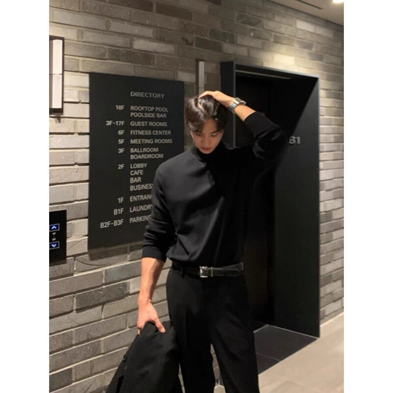 boy Boy Boy Boy Fanwo FW9922 2024 Winter Half Turtleneck High-Quality One-Piece Fleece Sweater Base Layer Slightly Wide Version Non-Iron_voghion.com