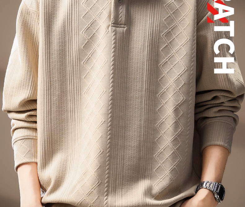 boy Boy High-Ed Frech Style Diamod Patter Jacquard Log-Sleeve Kit Sweater Me, Autum Textured Loose Fit Polo Shirt For_voghion.com