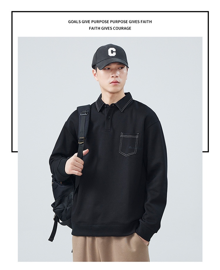 boy Boy 2024 Spring And New American Style Trendy Brand Sweatshirt Men's Turn-Down Collar Autumn Heavyweight High Street Polo_voghion.com