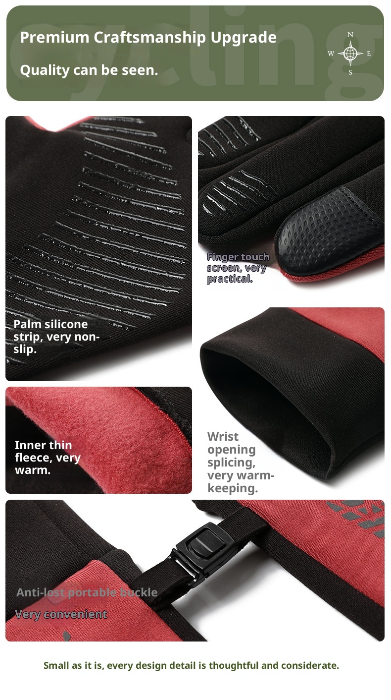 Guanti da sci e ciclismo da corsa, caldi, antiscivolo, in velluto, per uomo e donna, per attività all'aperto, autunno e inverno_voghion.com