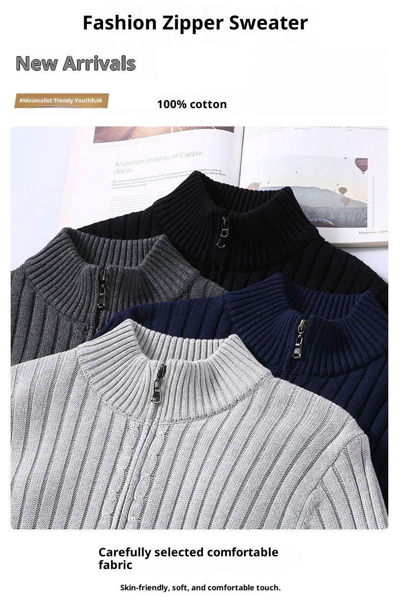 boy Boy Boy Boy 8525 Spring And Autumn New Cardigan Men Korean Version Trendy Base Layer Outerwear Zipper Black Knitted Sweater Jacket_voghion.com