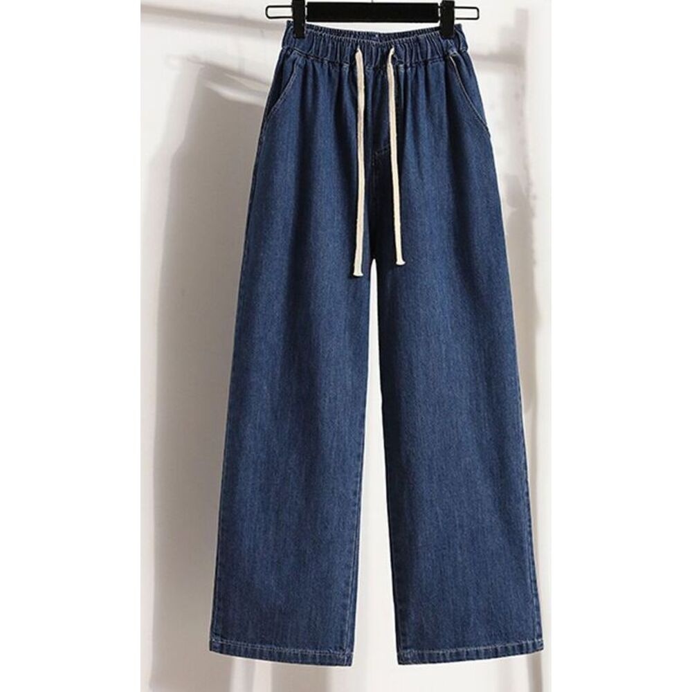 ChicShe ChicShe Plus Elastic Waist Jeans Women, Large Size Mid-Waist Slimming Thin Straight Pants, Loose Fit Versatile Wide-Leg Pants_voghion.com