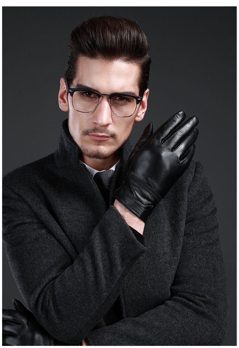 boy Boy Genuine Leather For Men Wholesale Labor Protection Men's Fleece-Lined Warm Sheepskin Gloves Thin Lining Autumn Winter_voghion.com