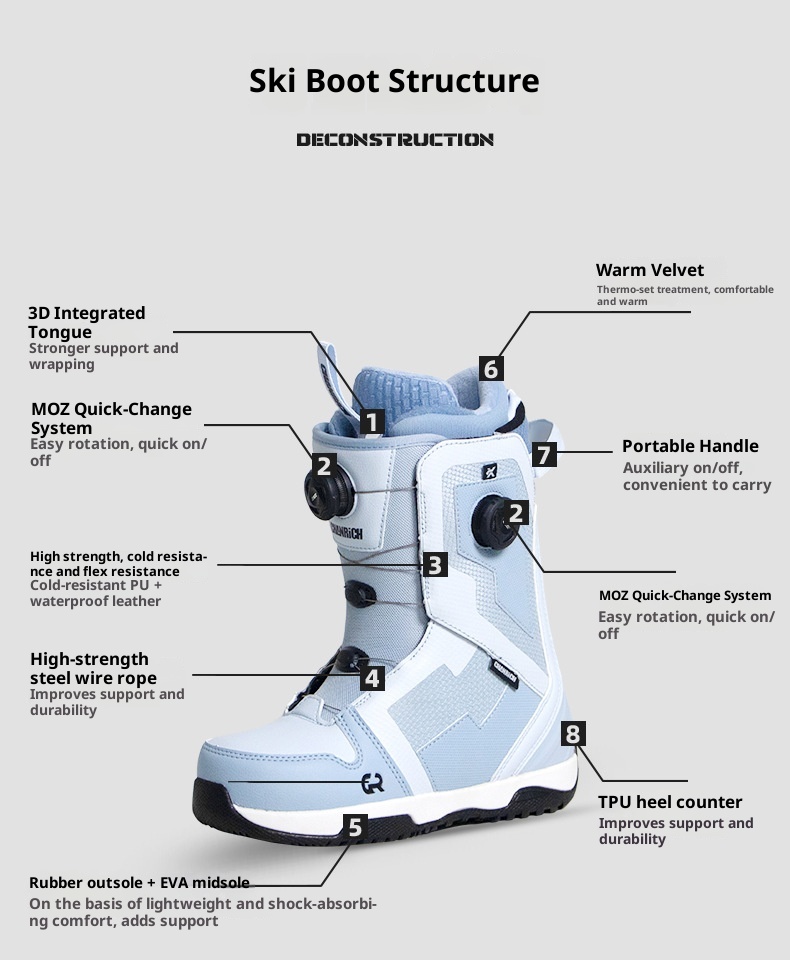 Zees CHANRICH Doppelschnallen-Snowboardschuhe Schnellverschluss für Damen und Herren, Allround-Snowboardschuhe zum Carven, Sliden, Flat-Flow-Snowboards und Freestyle-Ski_voghion.com