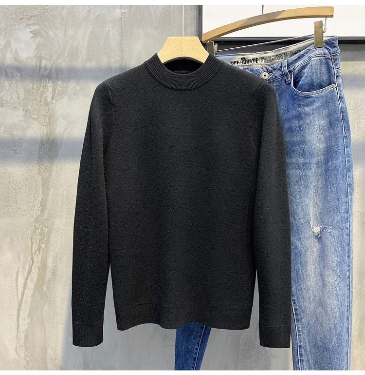 boy Boy Boy Boy Half Turtleneck Sweater For Men, Fleece-Lined Thickened, Autumn And Winter, Mid-Neck, Solid Color, Student Base Layer,_voghion.com