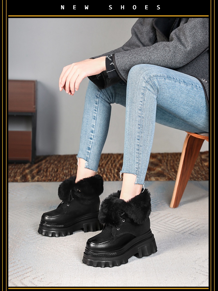 Botas de neve Zees de cano curto com cadarço, solado grosso e aumento de altura de 10 cm, para mulheres, ideais para esqui de inverno ao ar livre, em algodão quente._voghion.com