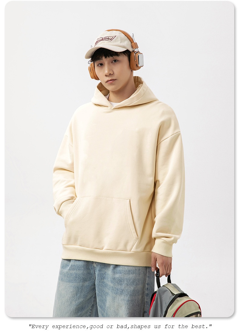 boy Hanlu Solid Color Basic Hooded Sweatshirt Men's Trendy Loose Versatile Spring Japanese Style Casual Jacket_voghion.com