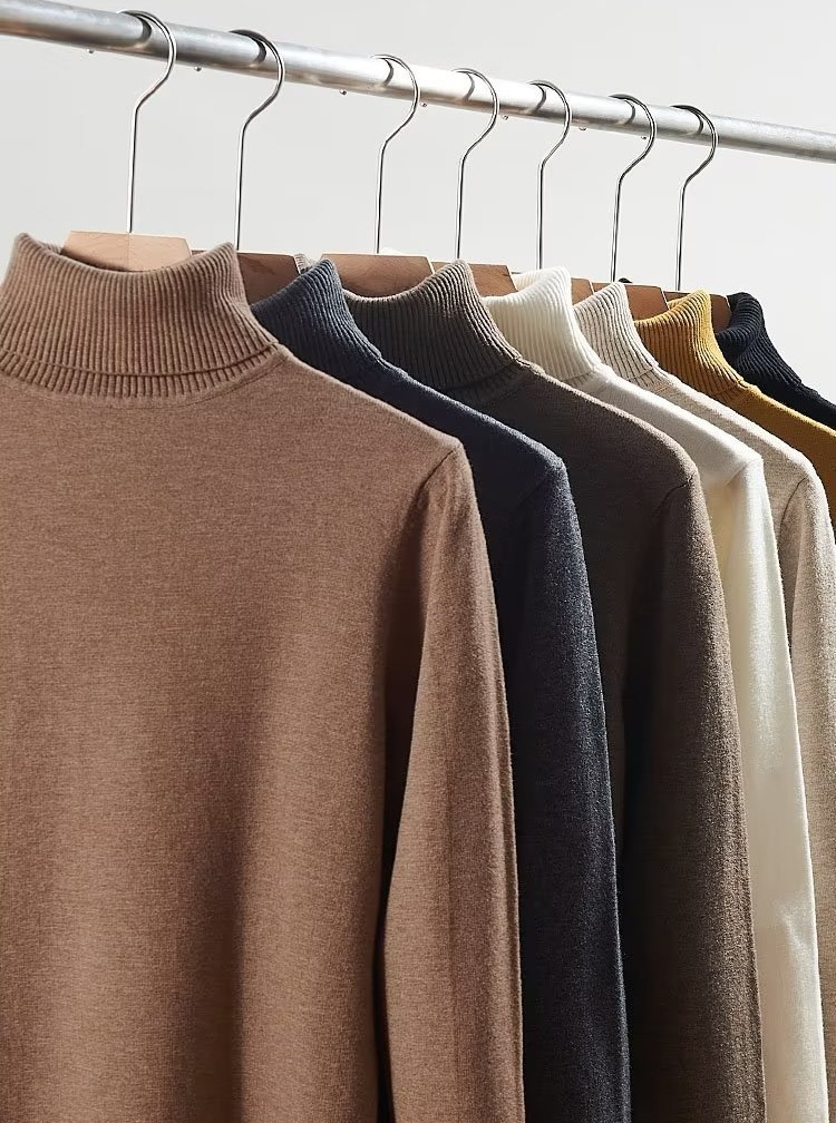 boy Boy Boy Boy Autumn Winter New High Collar Sweater Men Solid Color Inner Layer Knitted Men's Casual Business Slim Fit Base Shirt_voghion.com