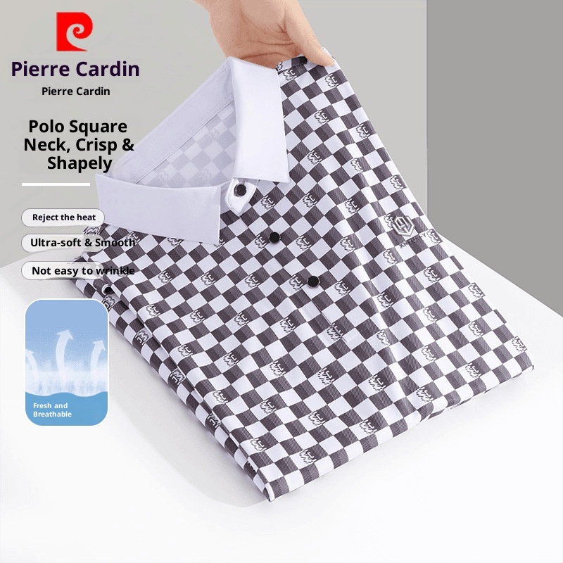 Polo sans coutures pour homme, style été, col rabattu, carreaux, tendance mode business casual, manches courtes_voghion.com