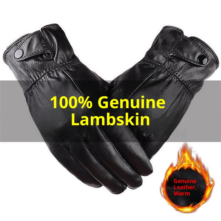 boy Boy Genuine Leather Winter Motorcycle Riding Adult Plus Velvet Warm Outdoor Sheepskin Cold-proof Gloves Men_voghion.com