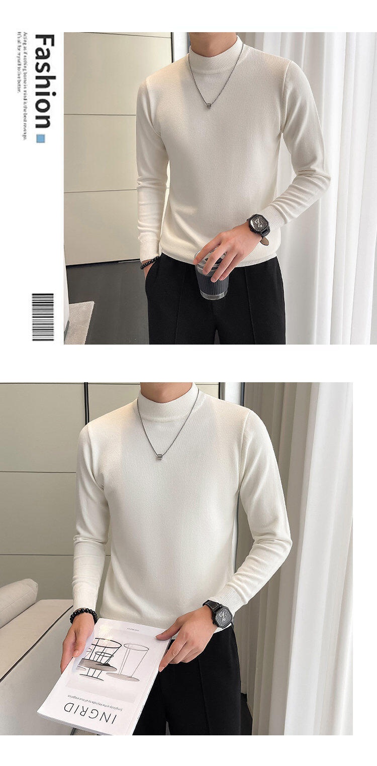 boy Boy Boy Boy Fanwo FW9922 2024 Winter Half Turtleneck High-Quality One-Piece Fleece Sweater Base Layer Slightly Wide Version Non-Iron_voghion.com