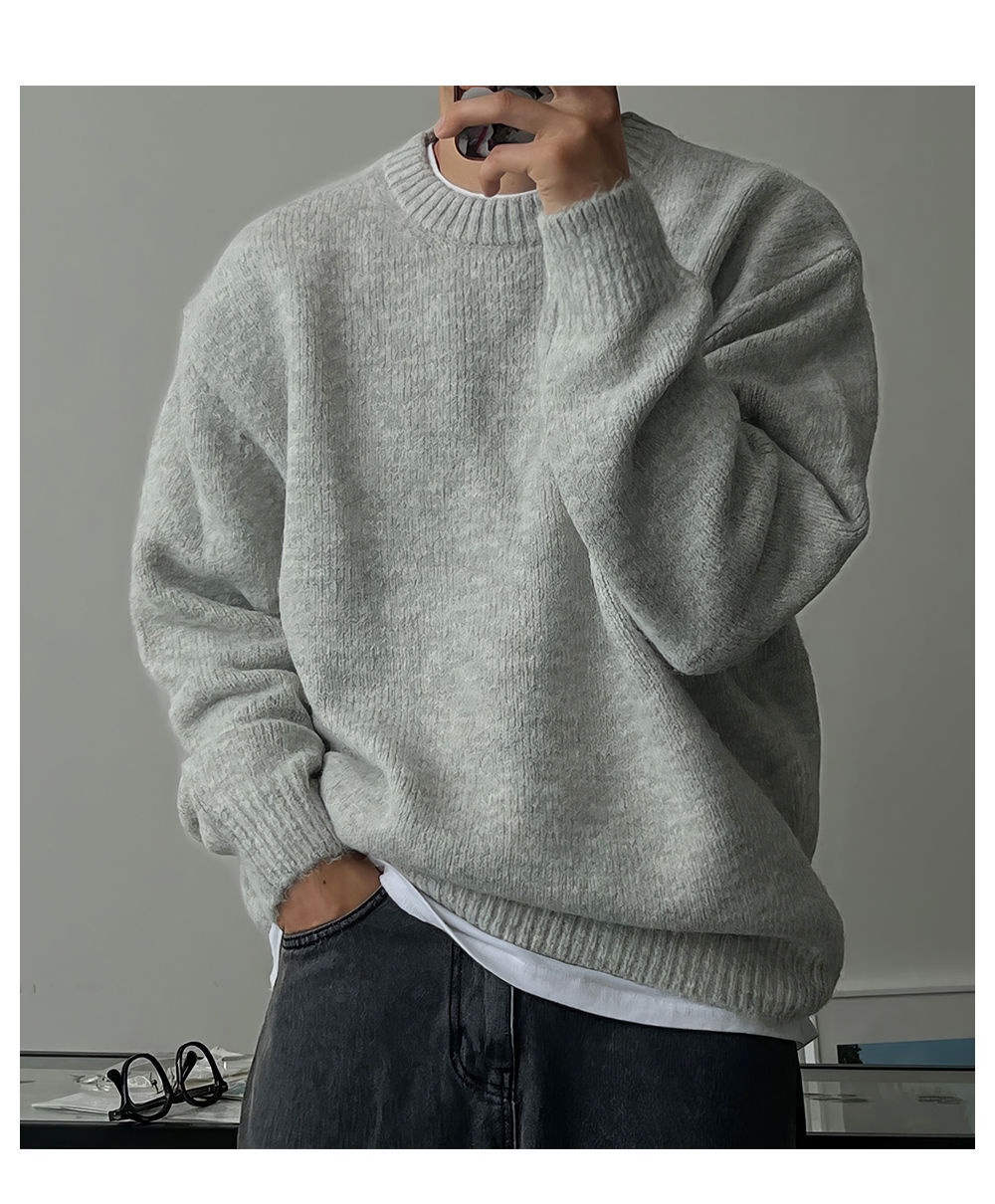 boy Boy Boy Boy Solid Color Drop Shoulder Round Neck Knitted Sweater For Men, Spring And Autumn Lazy Basic Versatile Sweater, Warm_voghion.com