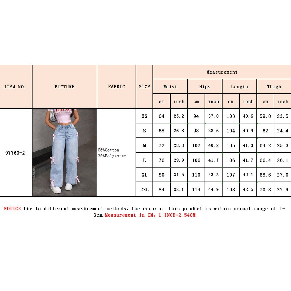 ChicShe Cross-Border Y2K Street Style Hot Girl Bow Washed Jeans Loose Straight Wide-Leg Pants JEANS_voghion.com