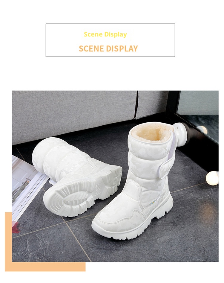 Zees Parent-Child Boys And Girls White Snow Boots Simple Camouflage Skiing Travel Thickened Waterproof Non-Slip Cross-Border_voghion.com