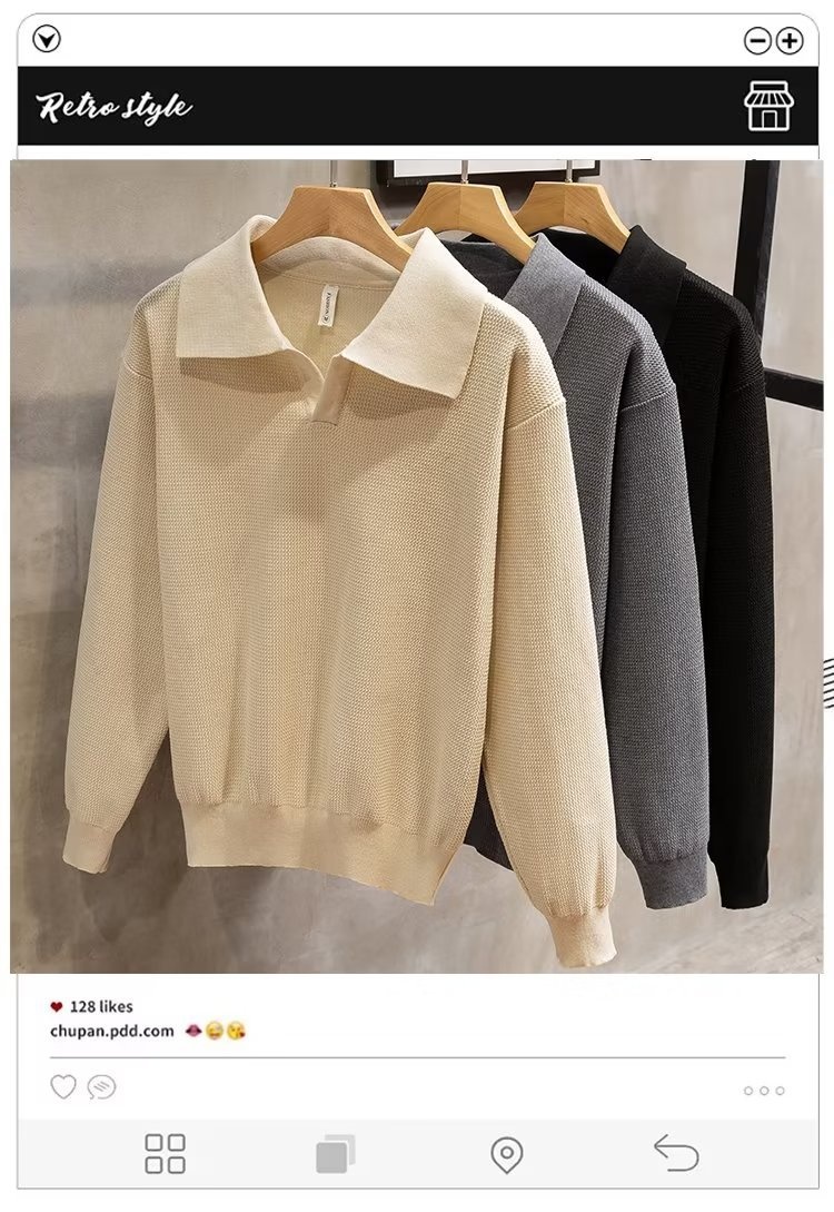 boy Boy Turn-Down Collar Knit Autumn Winter 2022 New Style Men High-End Trendy Pullover Long Sleeve Polo Sweater_voghion.com