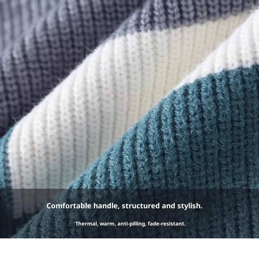 boy Boy Boy Boy Color Block Knitted Crew Neck Cashmere Warm Men's Top Casual Fashion Loose Inner Layer Base Sweater Jacket_voghion.com