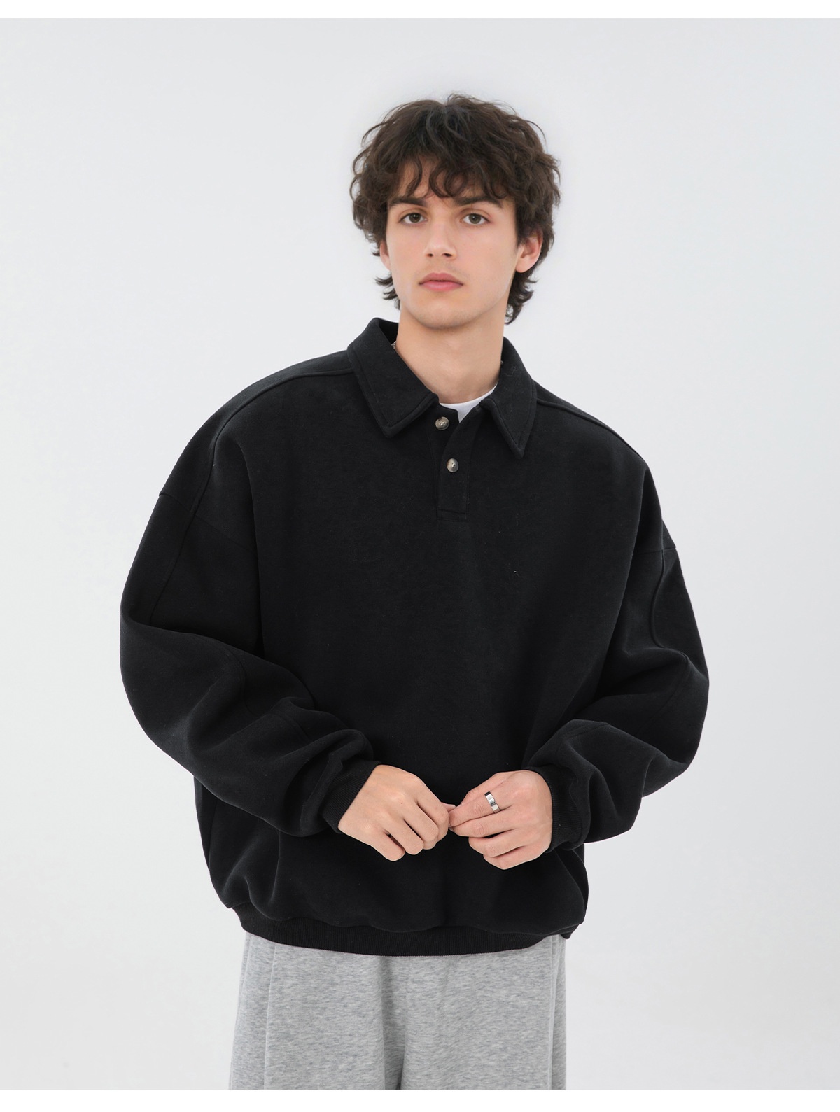 Sweat-shirt Boy Boy 380g épais à col rabattu pour homme, style automne, coupe ample, léger, style vintage Old Money_voghion.com